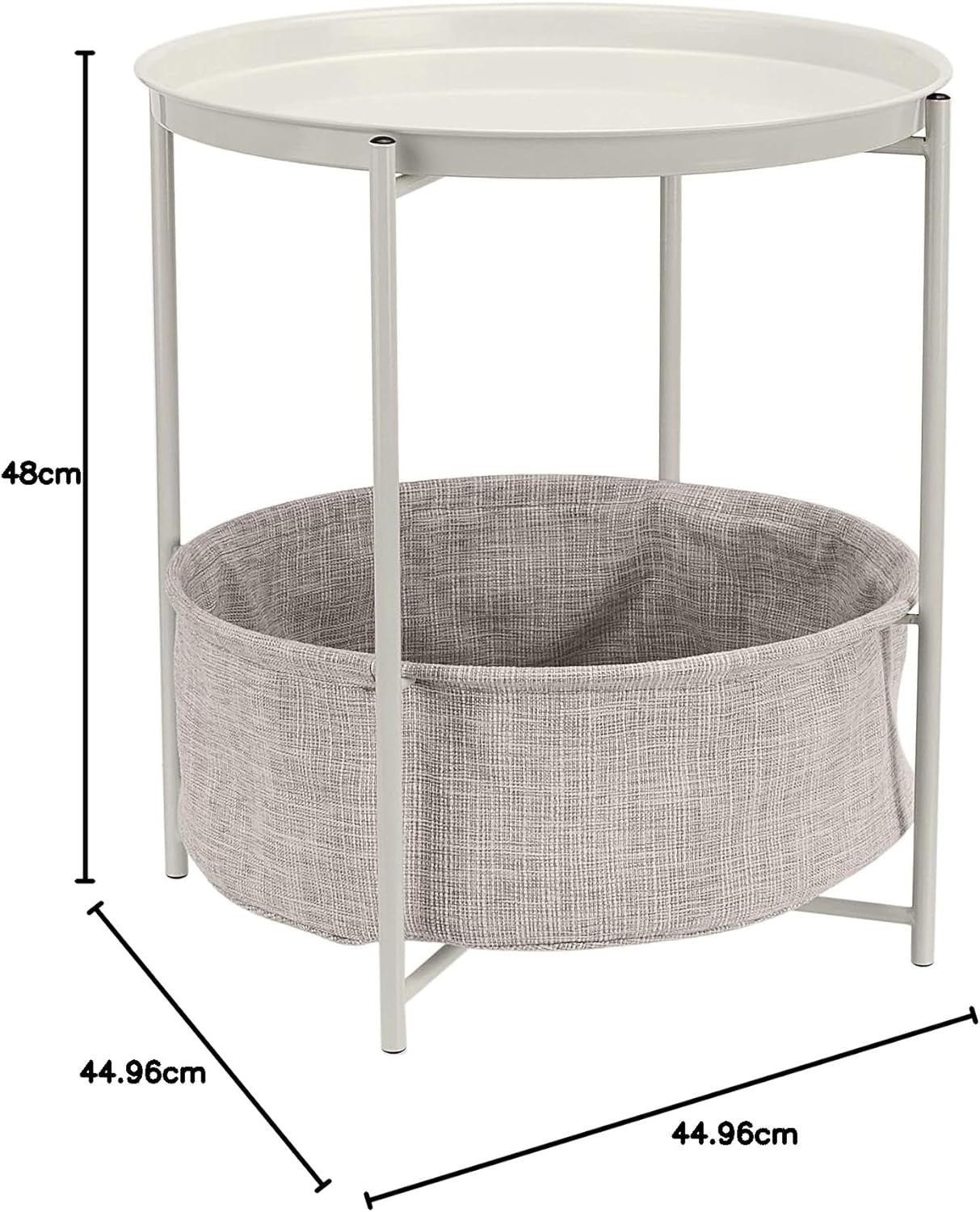Round Storage End Table Heather with Fabric Bin 45x45x48cm Modern