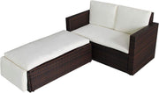 Brown 2-Seater Rattan Outdoor Lovebed with Cushions & Adjustable Footstool