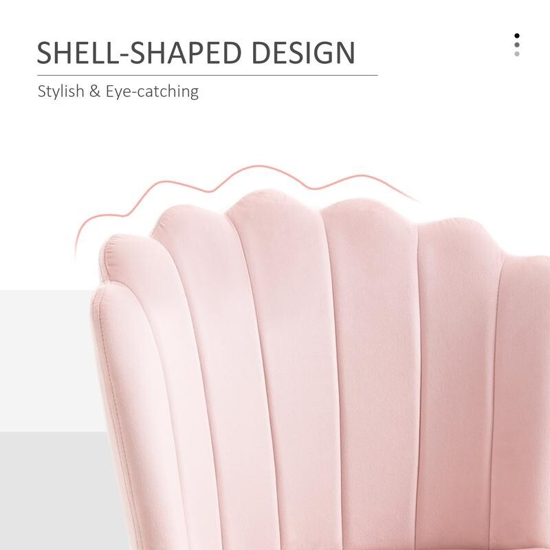 Pink Velvet Shell Accent Chair Glam Makeup Vanity Seat Gold Metal Legs