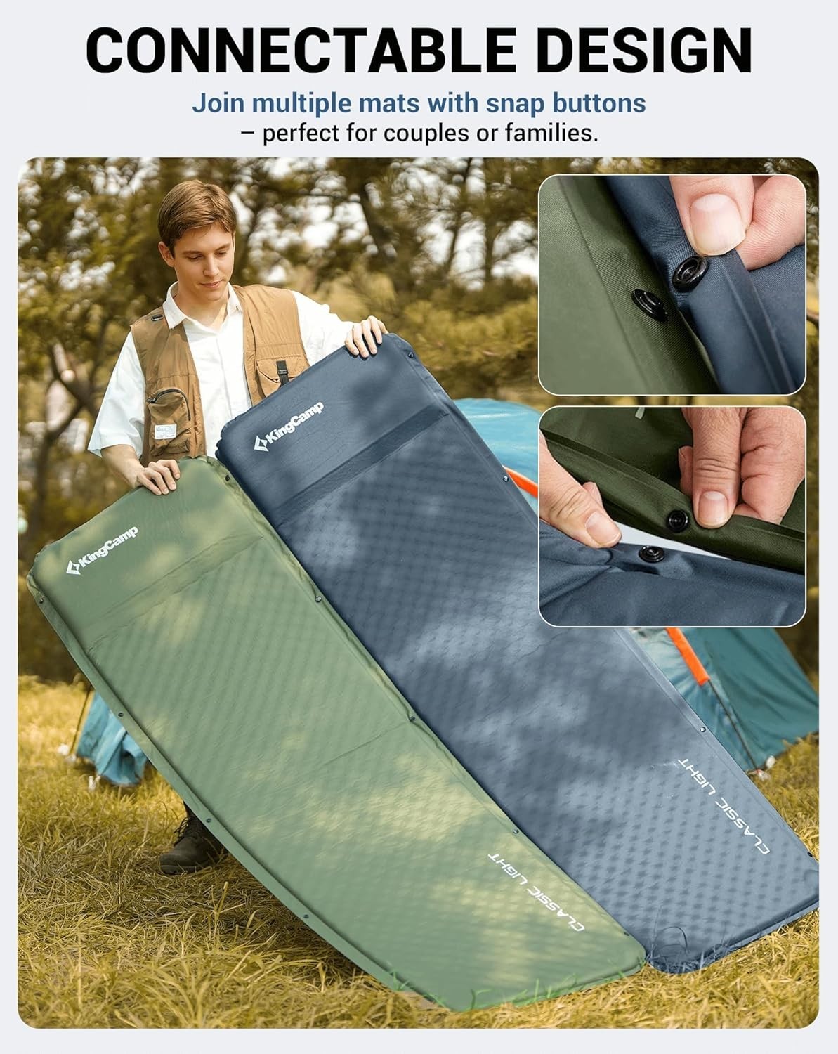 Self-Inflating Camping Mat 183x51x3cm Ultralight Sleeping Pad Air Mattress