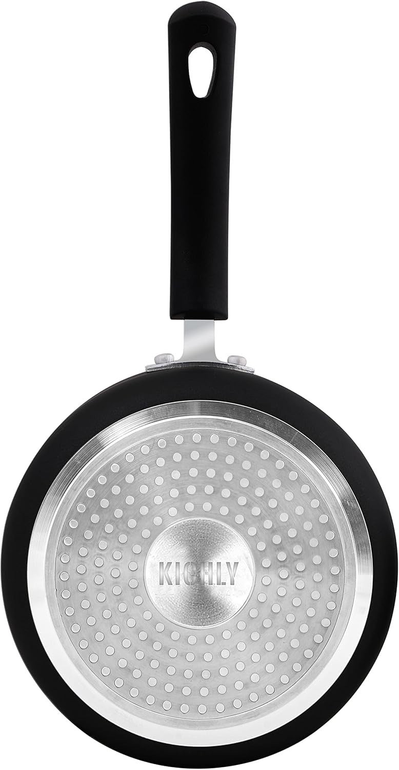 6Pcs Black Non-Stick 2L Saucepan Set with Glass Lids, Induction Compatible