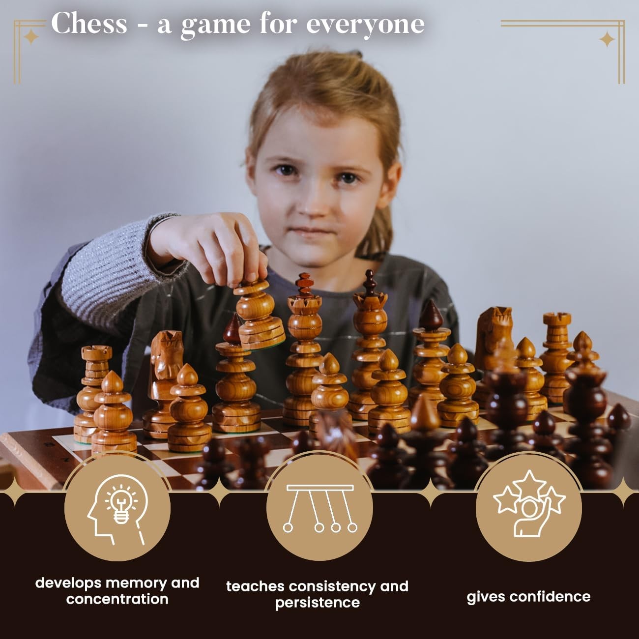 59cm Large Wooden Chess Set | Handcrafted Staunton Pieces | Premium Inlaid Board