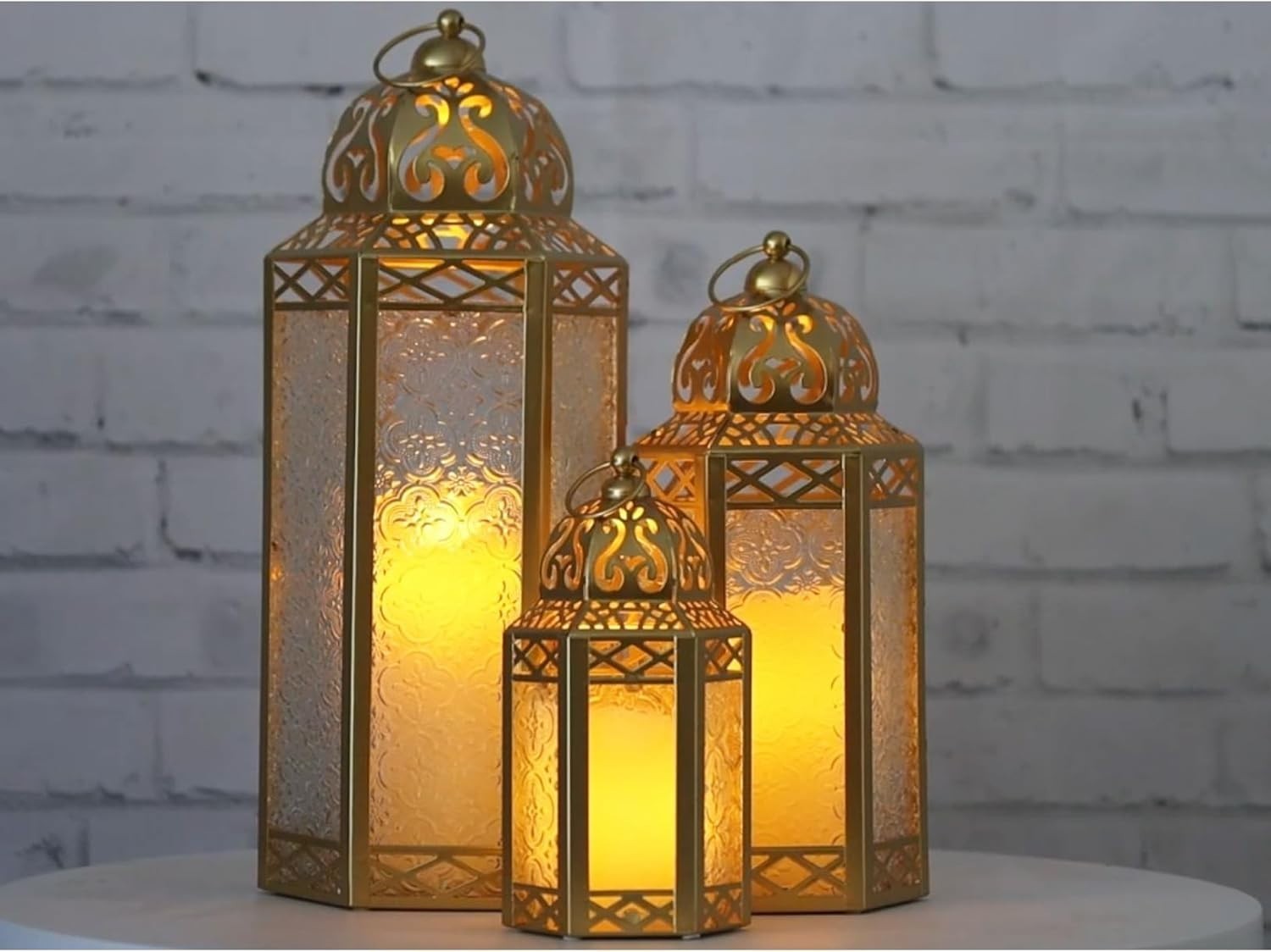 Set of 3 Gold Moroccan Candle Lanterns Home Decor