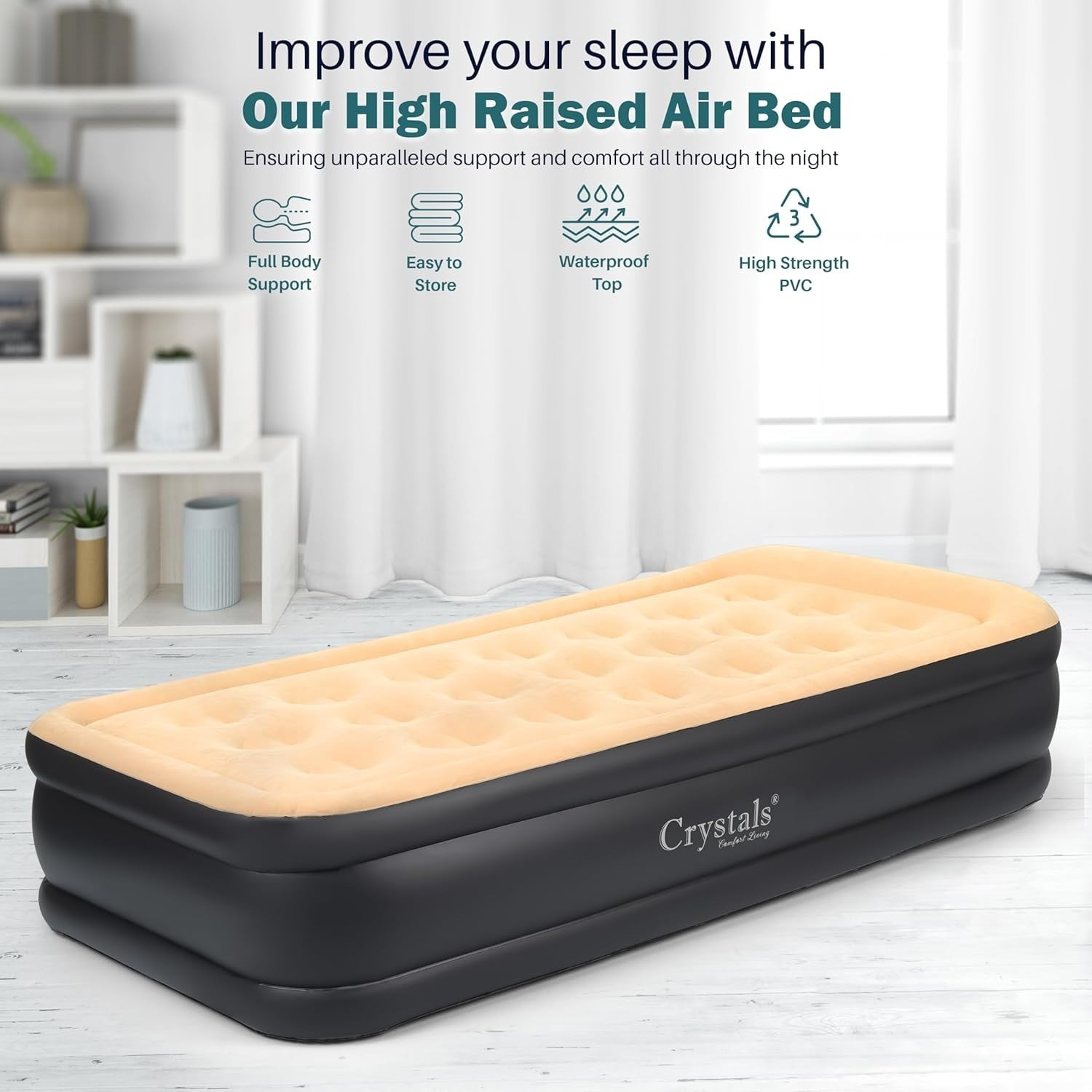 Single High Raised Air Bed with Built-In Electric Pump Waterproof Mattress
