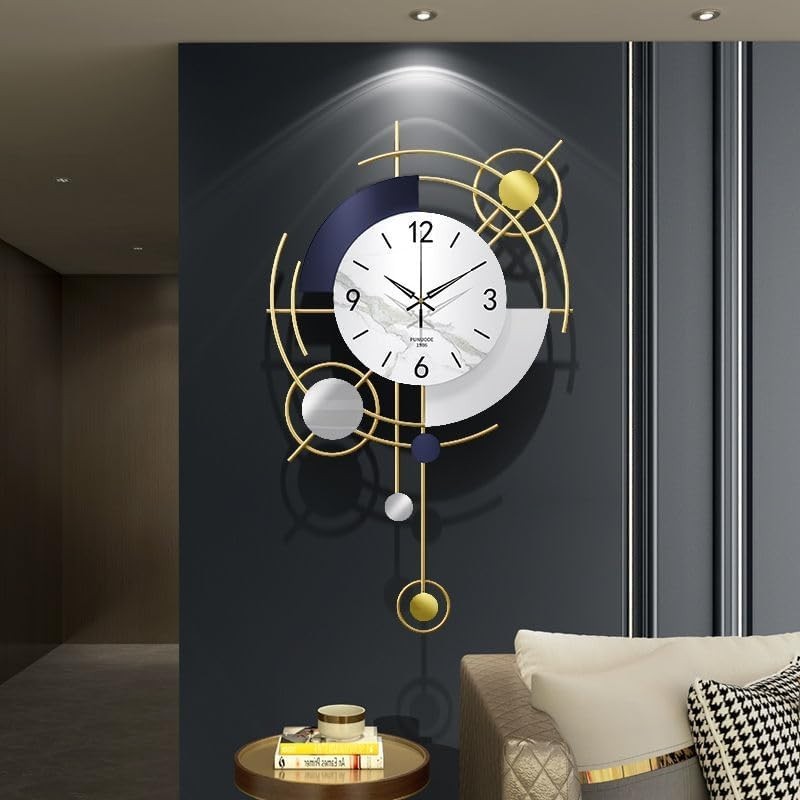 Gold Wall Clock with Pendulum Silent Sweep 70cm Modern Luxury Decor