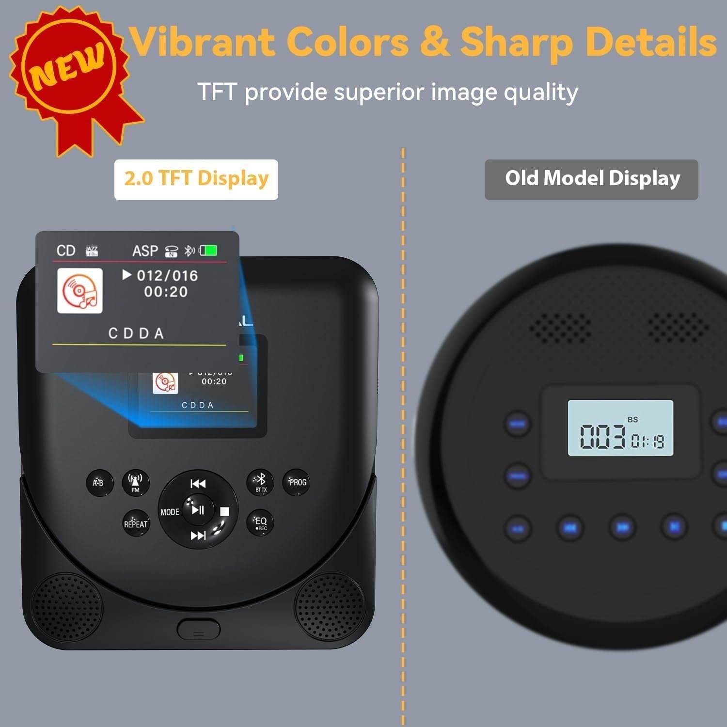 Portable CD Player Bluetooth TFT Display Rechargeable Anti Skip TF