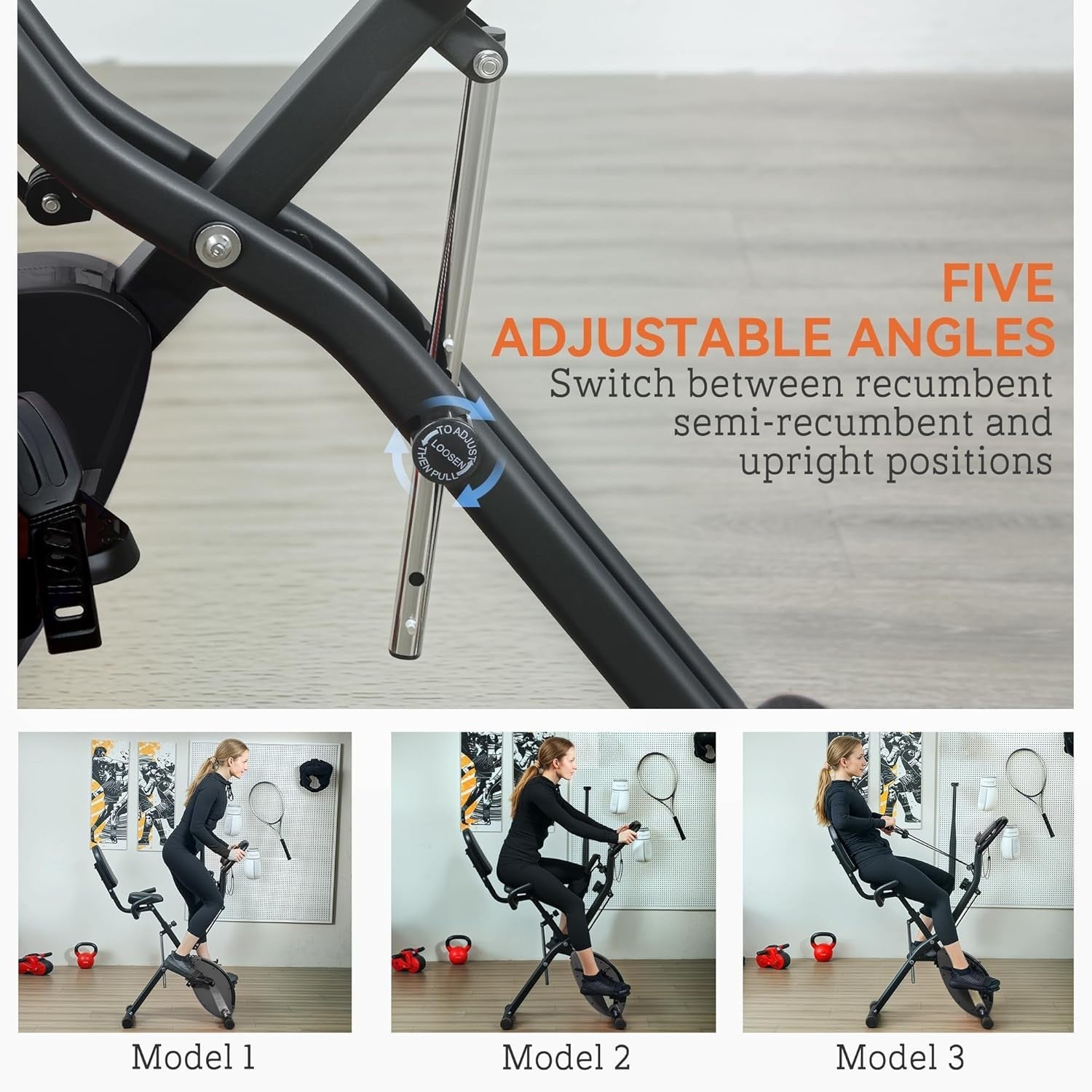 5-in-1 Folding Exercise Bike Upright/Recumbent 8-Level Magnetic LCD Bands