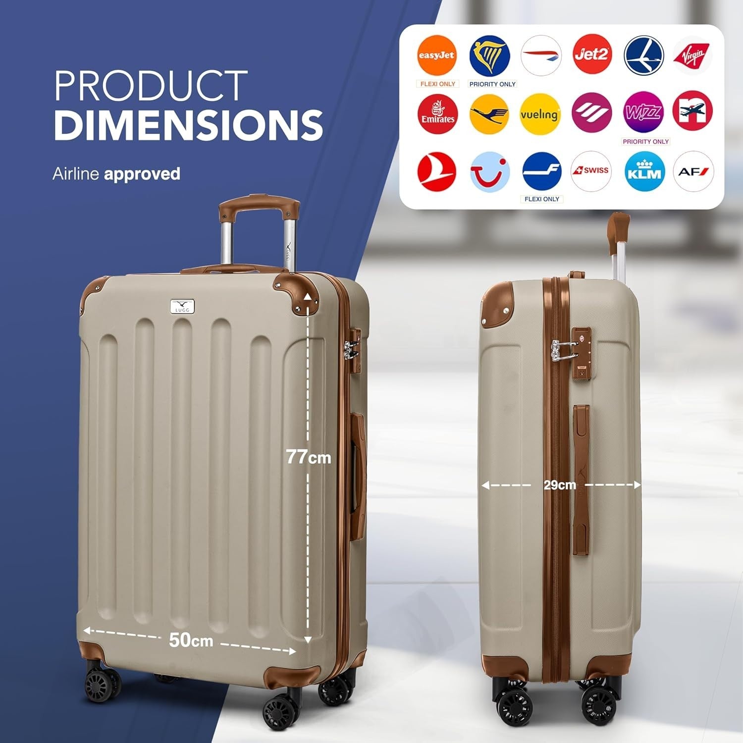Oversize 28” Checked Spinner Luggage ABS Hard Case TSA Lock Cream Brown