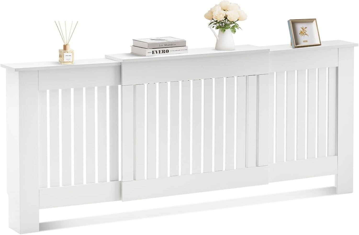 Extendable Radiator Cover White Adjustable MDF Slatted Heating Cabinet Shelf