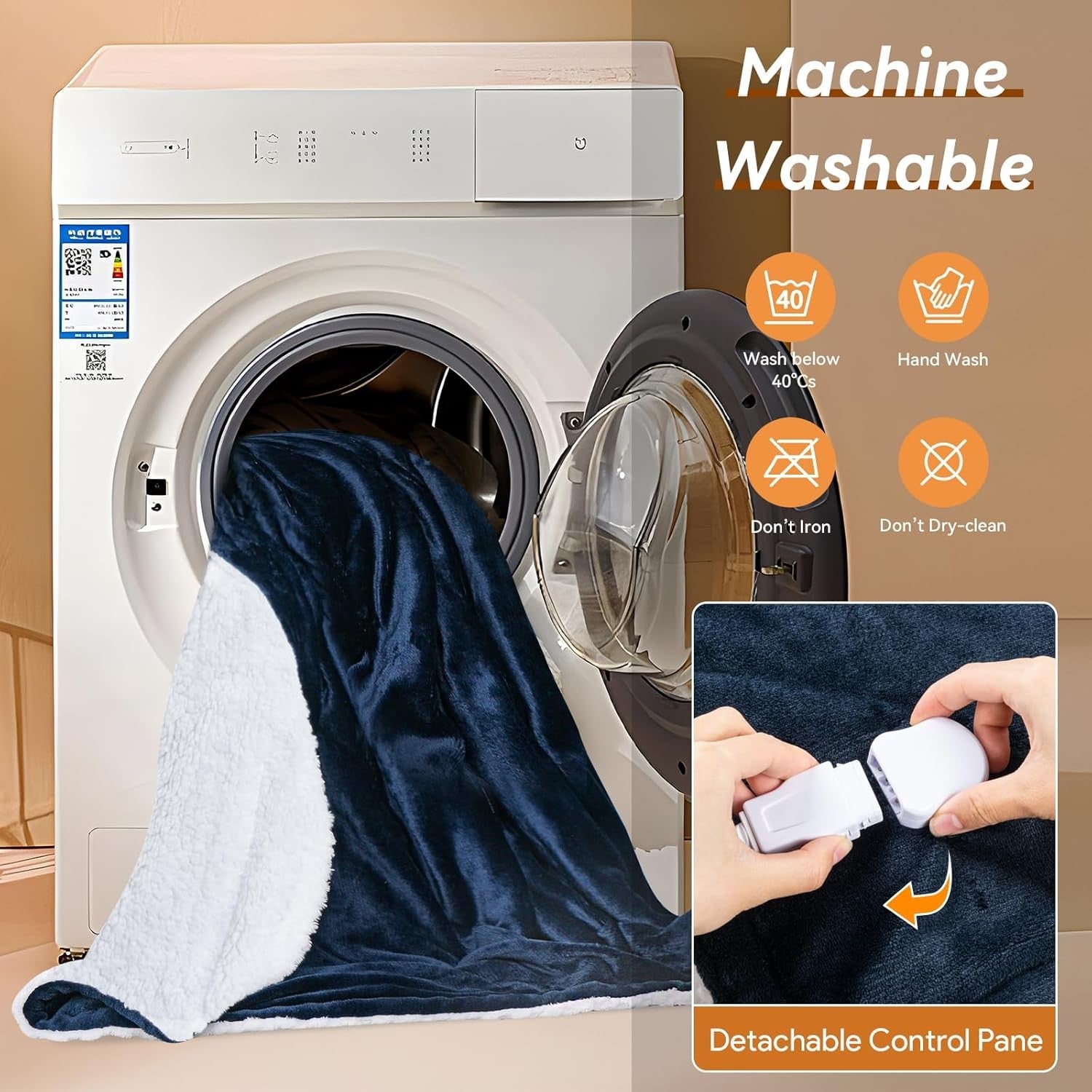 Electric Heated Throw Blanket 180x130cm Blue Auto Shut Off 9 Heat Levels