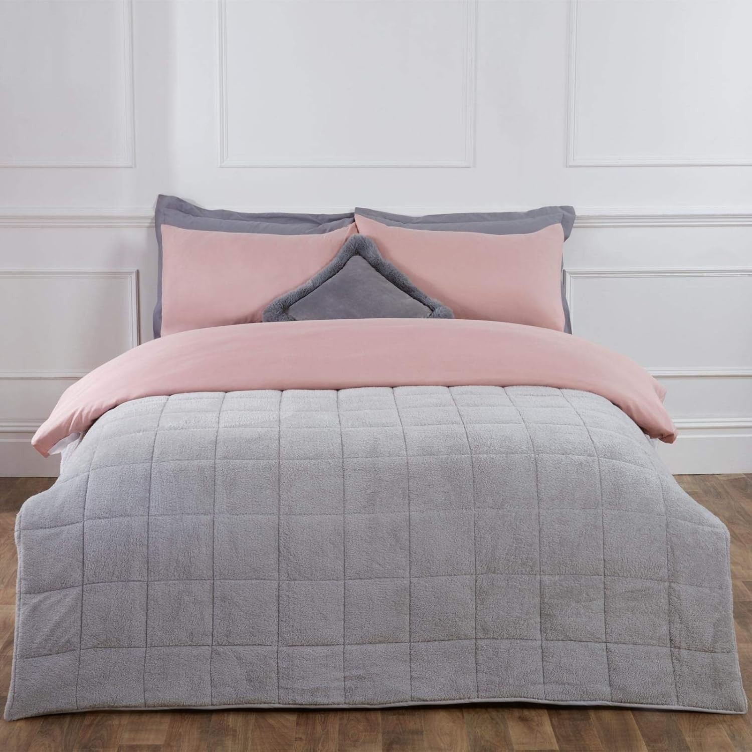 Teddy Fleece Weighted Blanket Silver Grey 8kg 150x200cm Calming Comfort