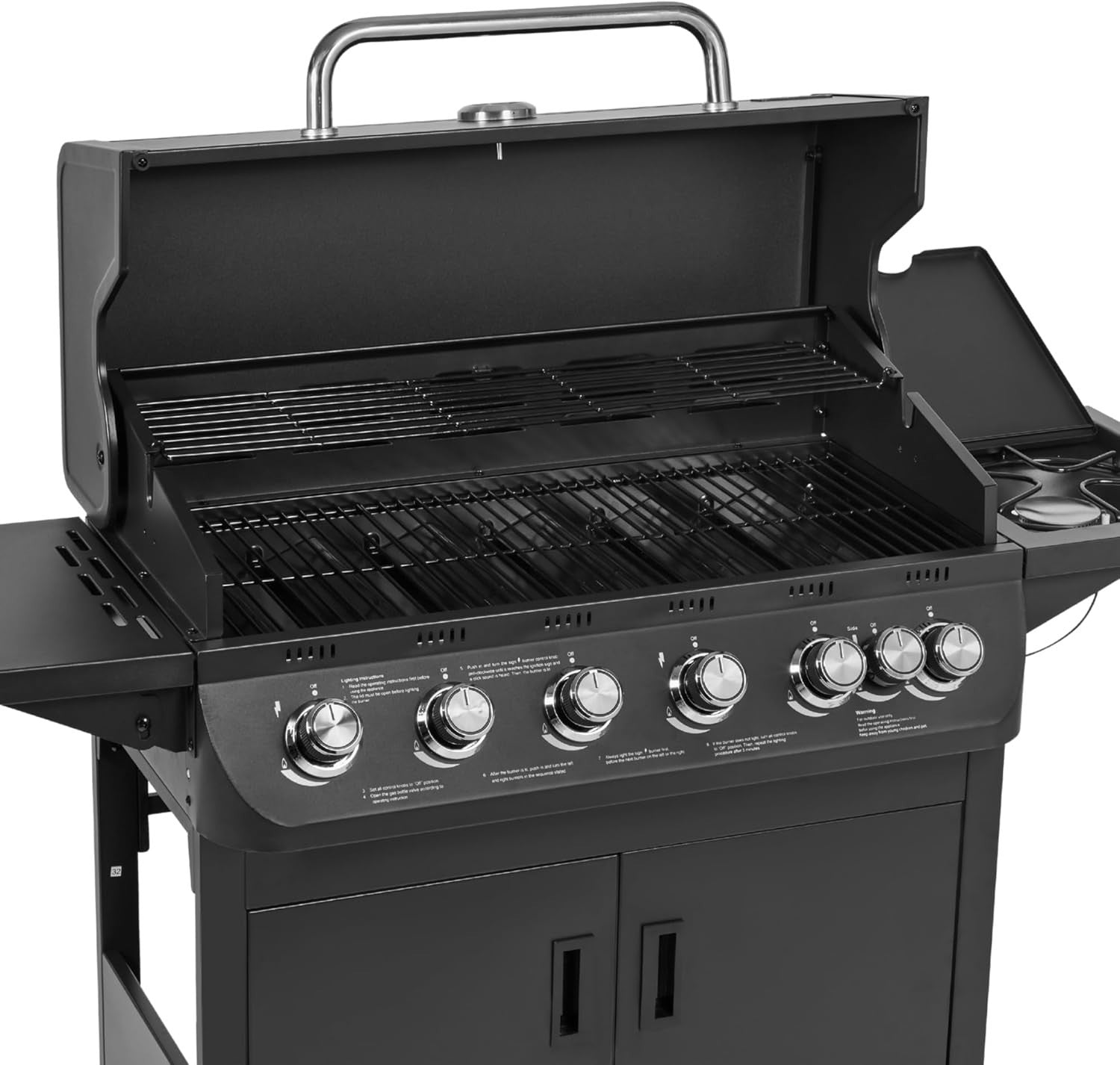 7 Burner Gas BBQ Grill with Side Burner, Thermometer & Warming Rack