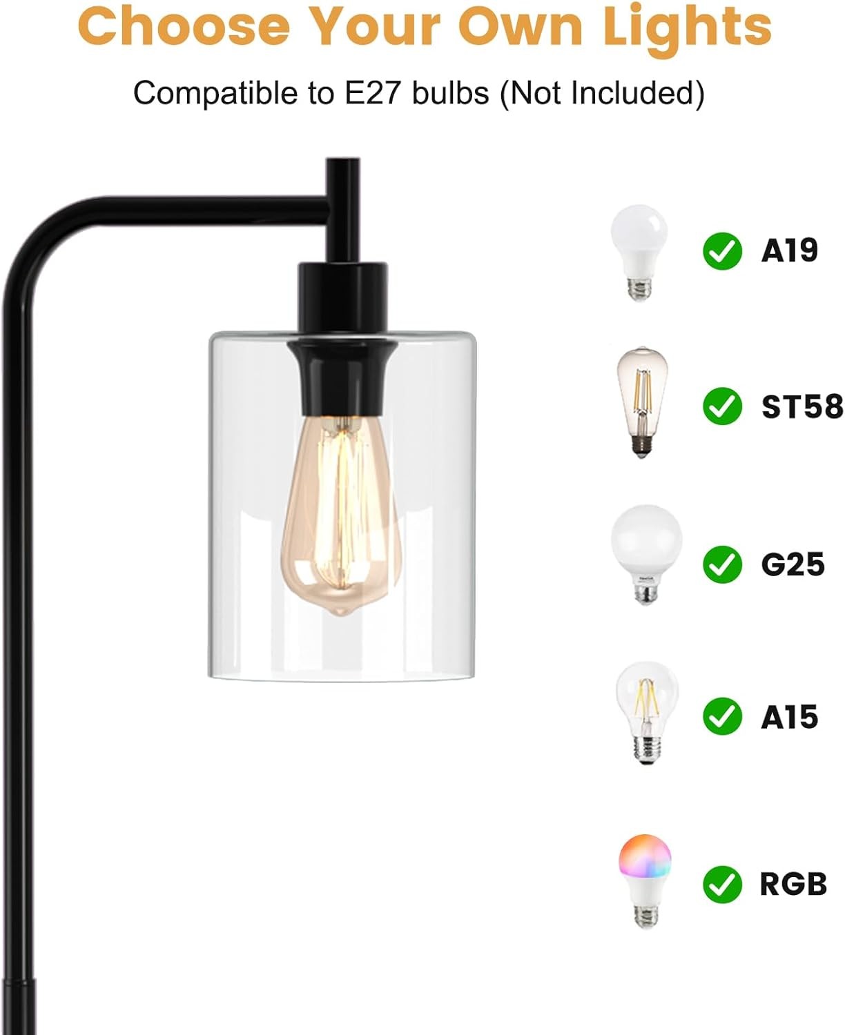 Industrial Floor Lamp Glass Shade Tall Standing Light Foot Switch E27