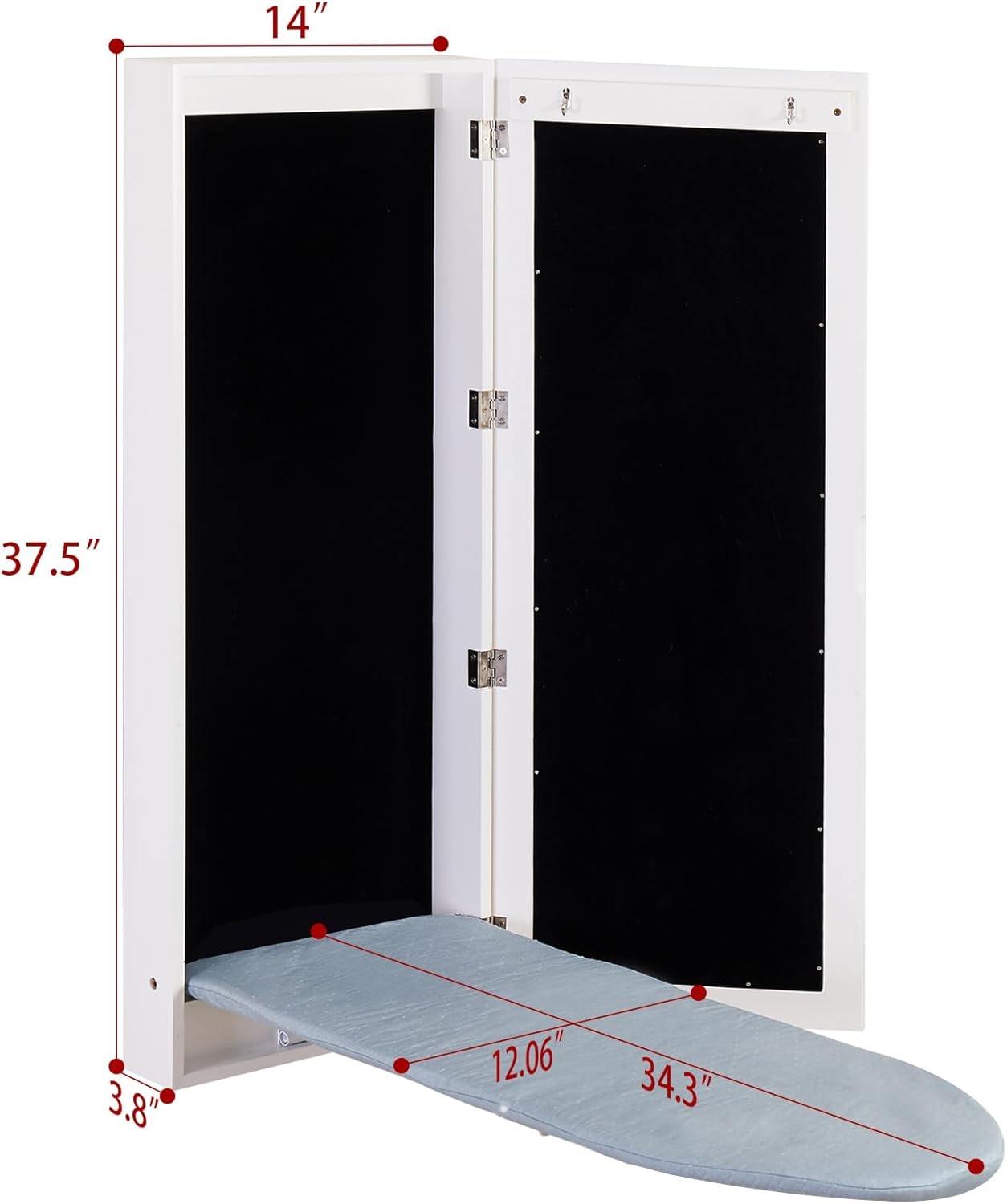 Wall Mounted Ironing Board Cabinet Foldable Mirror Space Saving Station