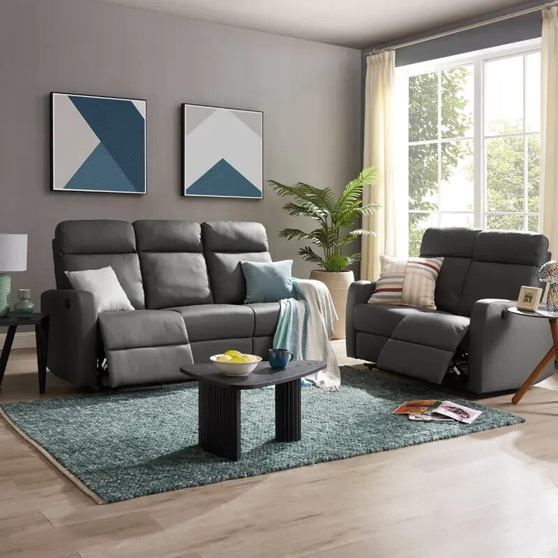 2 Seater Grey Electric Recliner Sofa Faux Leather Compact Lounge Chair