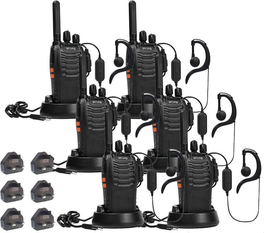 PMR446 Walkie Talkies 6 Pack Long Range 16 Channel VOX Rechargeable