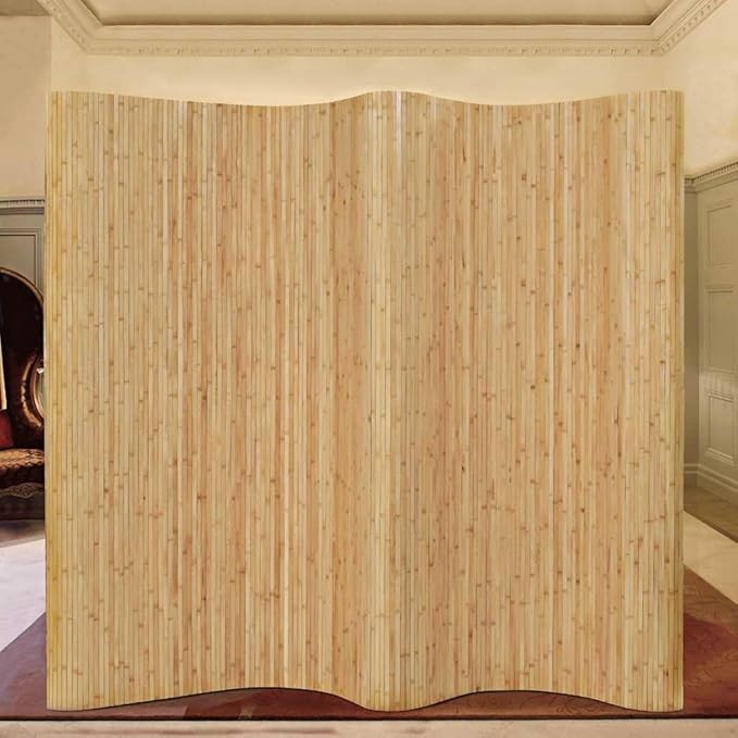 Light Brown Bamboo Room Divider 250x165cm Roll-Up Privacy Screen Home Office