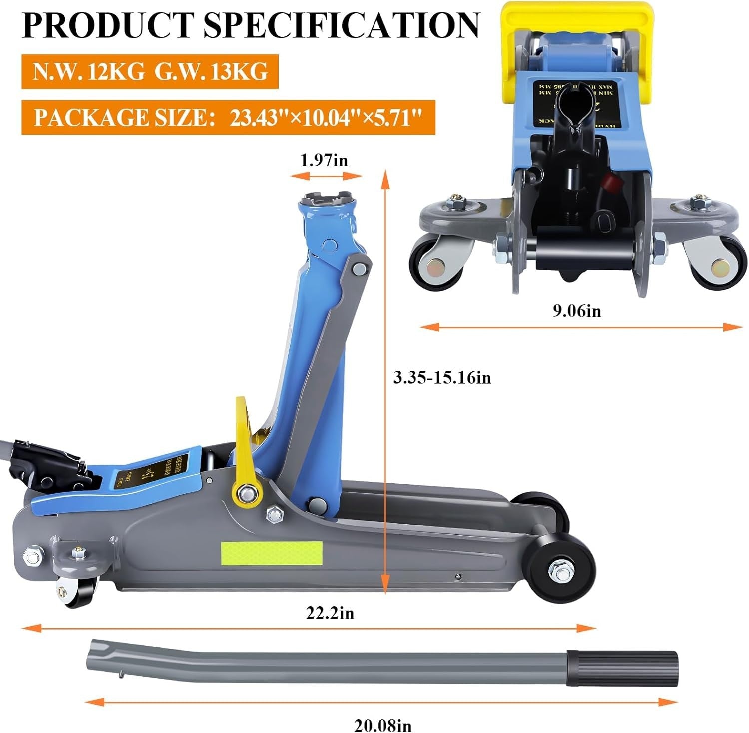 2.5 Ton Low Profile Hydraulic Floor Jack 85–385mm Quick Lift Carbon Steel Blue