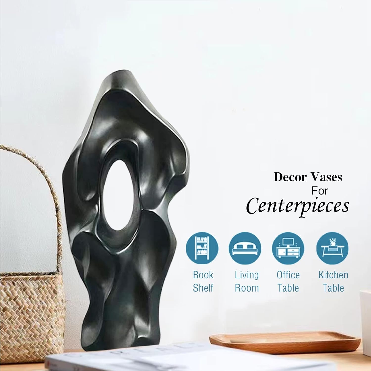 Modern Abstract Black Ceramic Floor Vase Tall Sculptural Home Decor