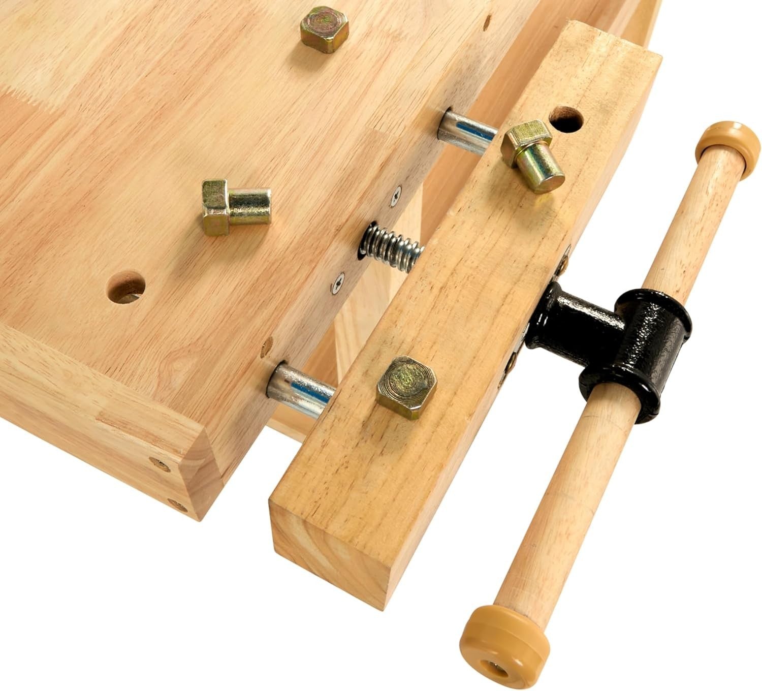 Heavy-Duty Wooden Workbench 142cm with Vices, Drawer & Storage Shelf