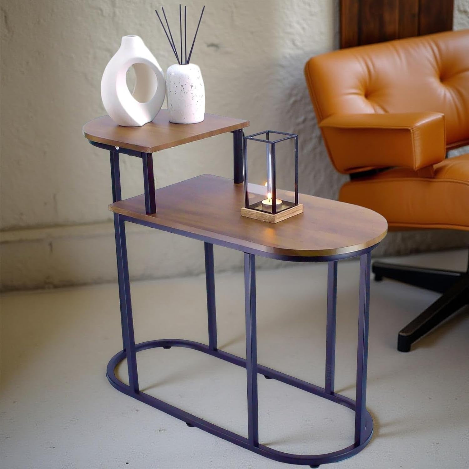 Modern 2-Tier Side Table with Rustic Oak Finish – Spacious Storage & Fully Assem