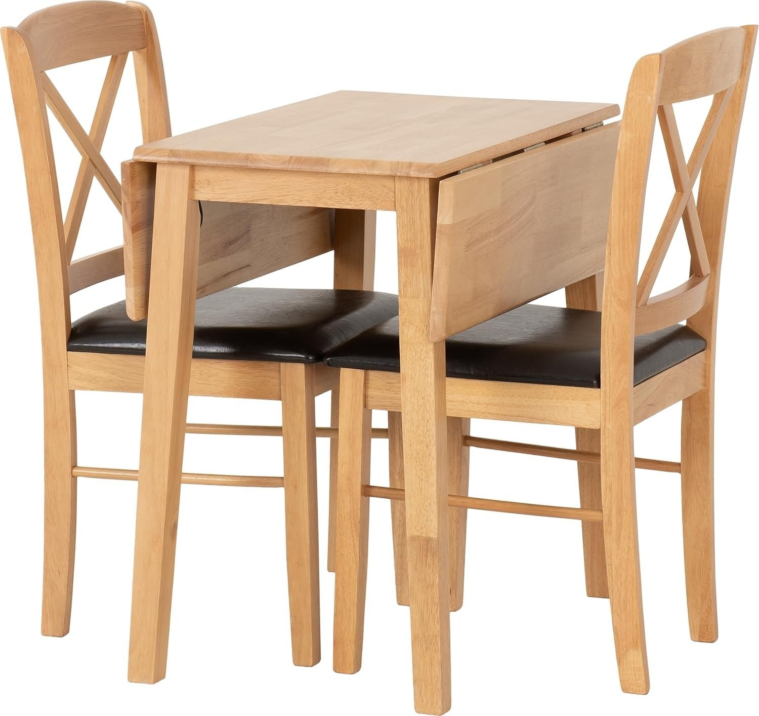 Compact Drop Leaf Dining Table & 2 Chairs Set Oak Finish Space Saving