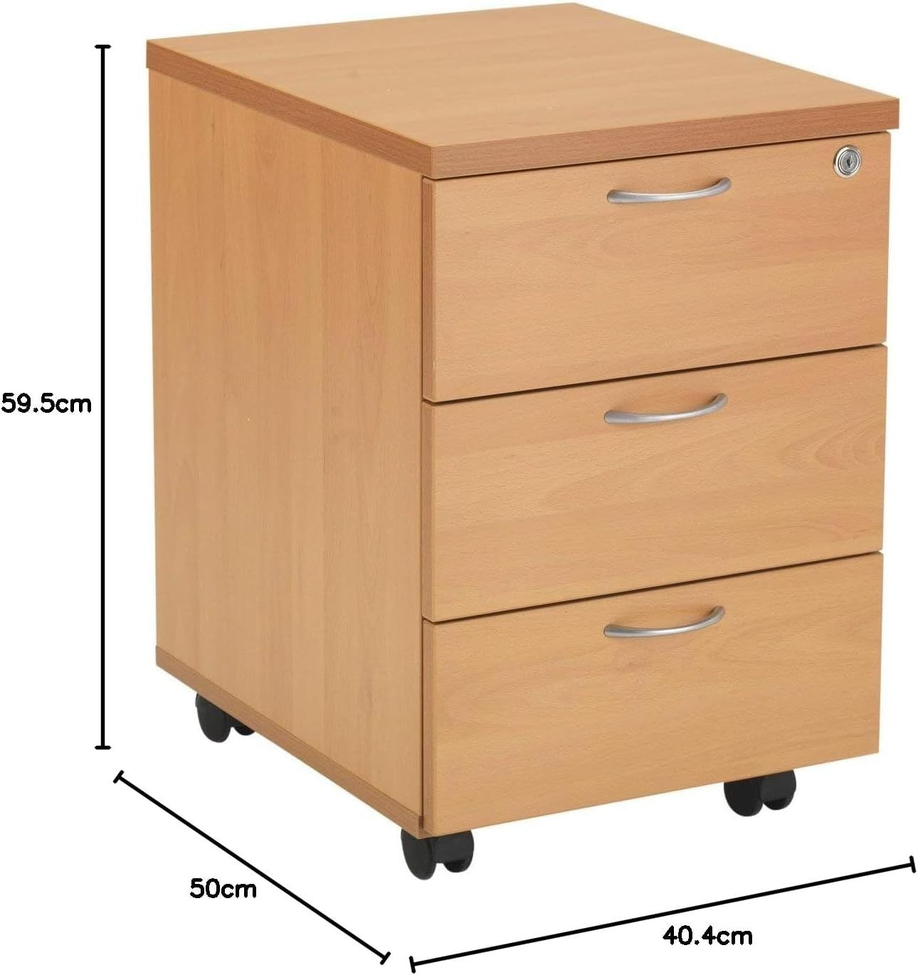 Lockable 3 Drawer Mobile Filing Cabinet Pedestal Office Storage Beech