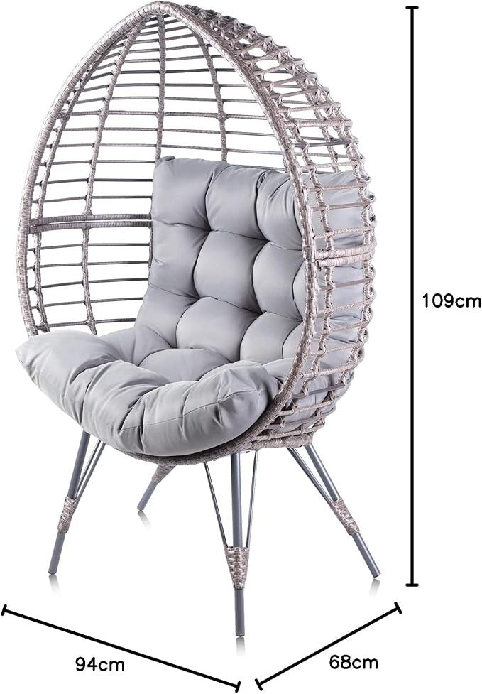 Luxury Rattan Egg Chair Indoor Outdoor Deep Seat Weather-Resistant Cushion