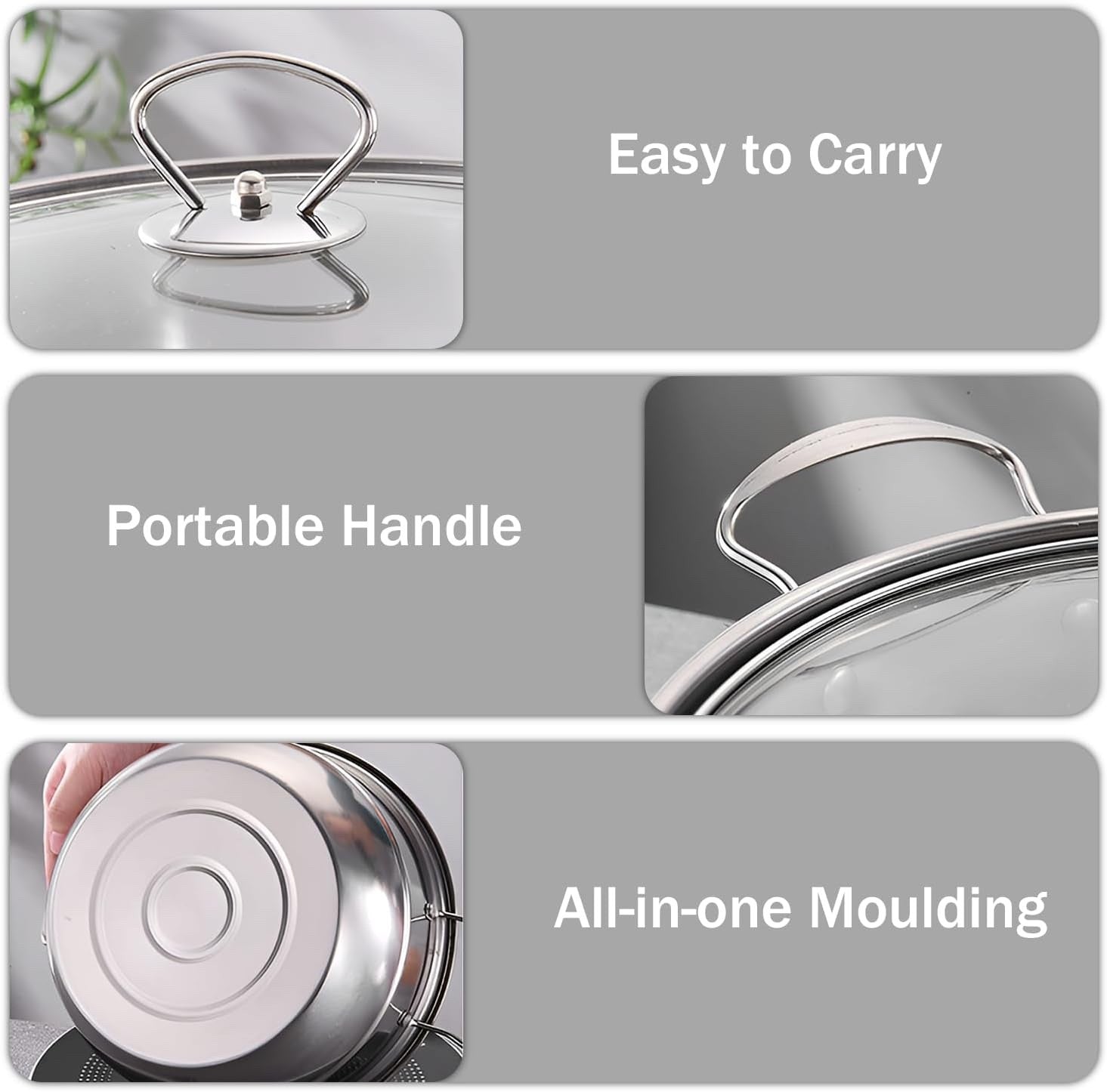 5Pcs Stainless Steel Cookware Set with Glass Lids  Non-Stick Pots Induction Safe