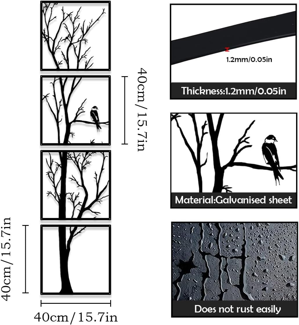 4Pcs Metal Tree Branch Wall Art Large Living Room Decor