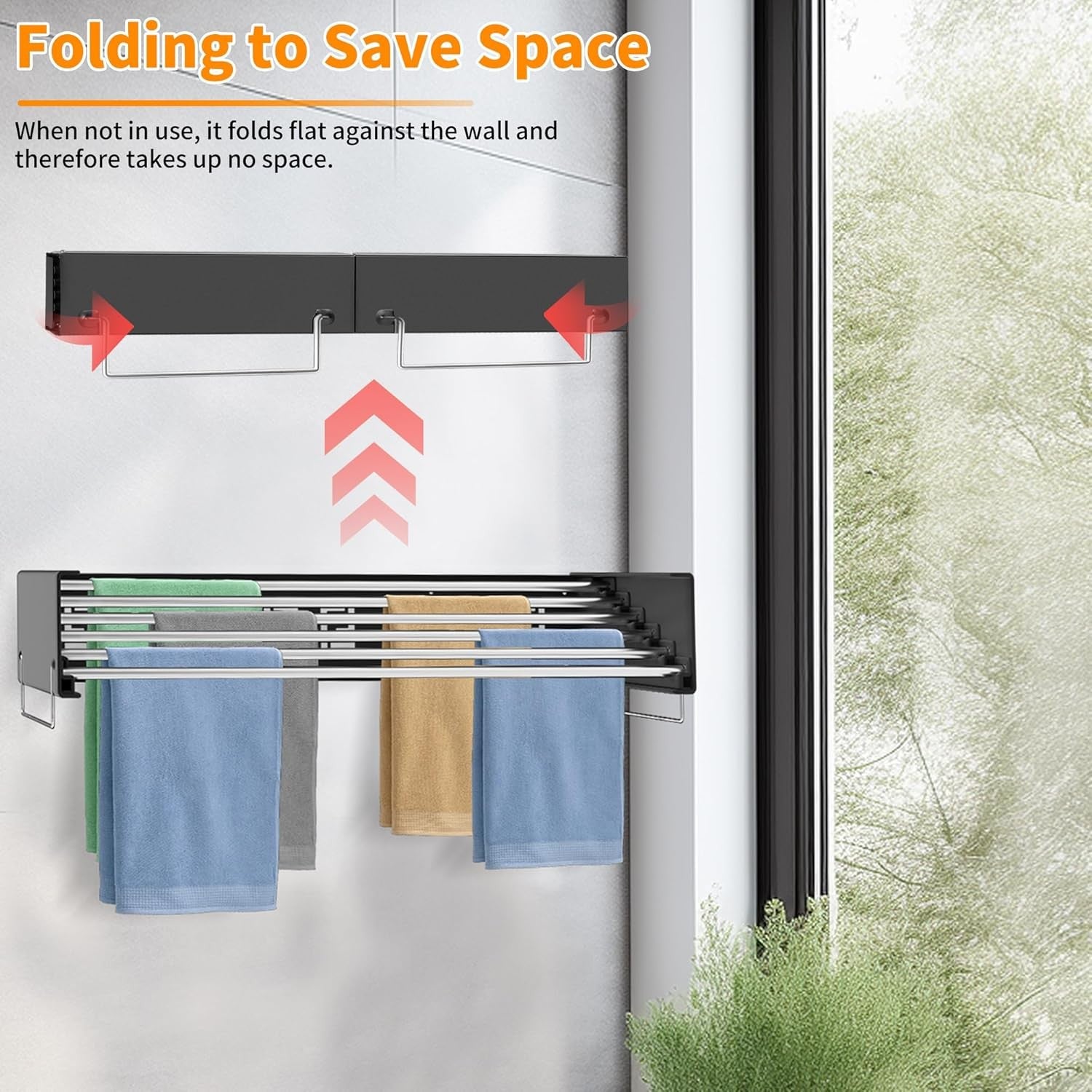 Wall Mounted Retractable Clothes Airer Folding Drying Space Saving