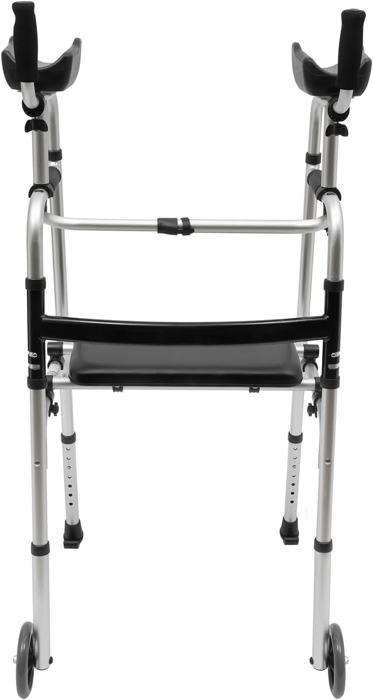 Upright Walker Rollator Folding Seat 2 Wheels Heavy Duty Indoor Outdoor