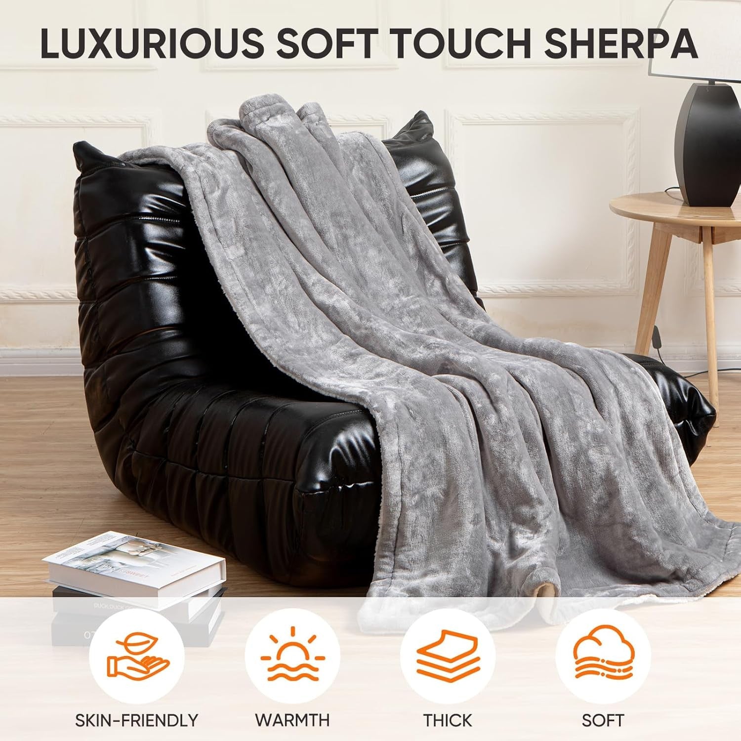 Electric Heated Throw Blanket Fast Heat Sherpa Flannel 6 Levels Timer 160x130cm