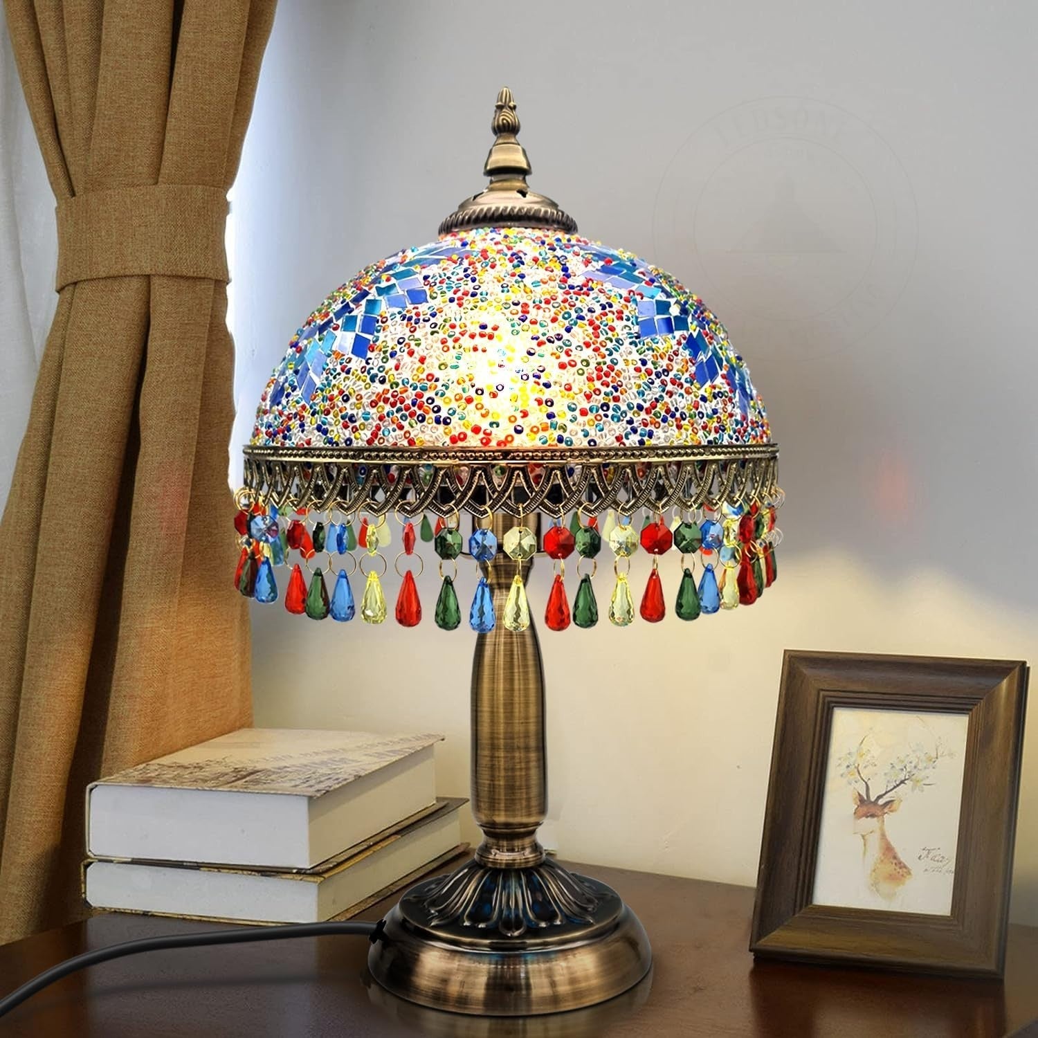 Stained Glass Table Lamp with Colorful Shade, Perfect for Bedroom & Living Room