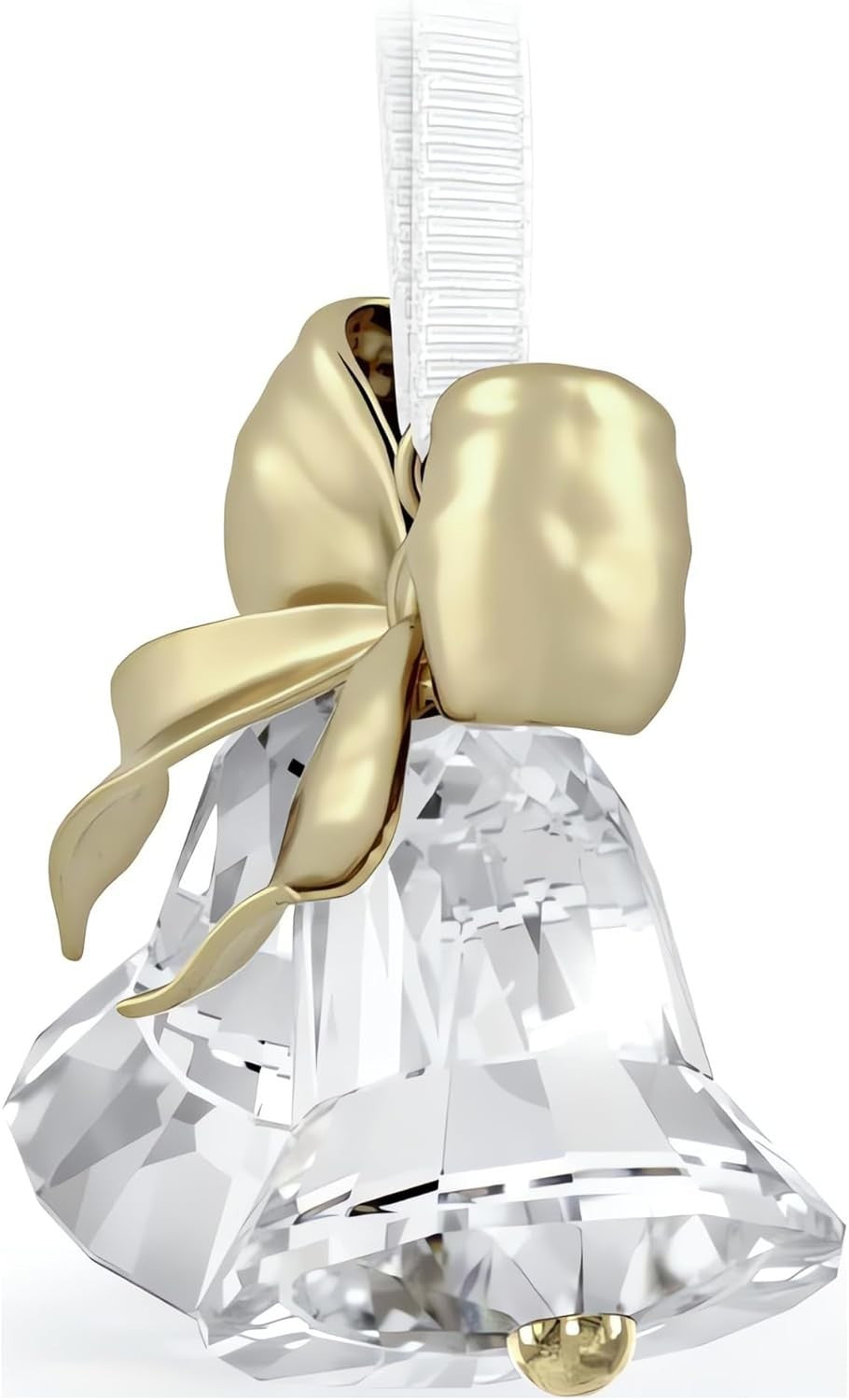 Luxury Crystal Bells Ornament Gold-Tone Ribbon Sparkling Festive Hanging Decor