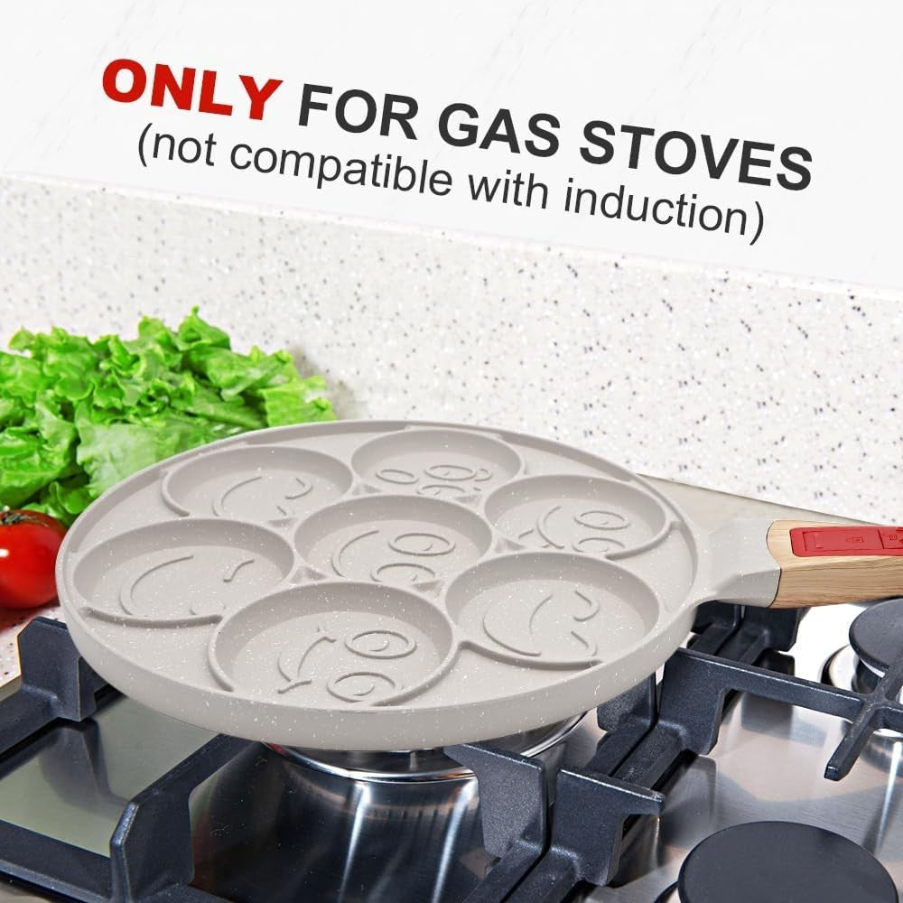 7-Hole Mini Pancake Pan Non-Stick Crepe Mold w/ Detachable Handle White