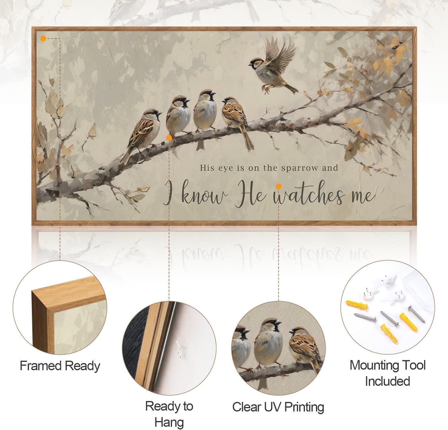 Christian Wall Art His Eye Is on the Sparrow Bible Verse Framed Canvas 20x40