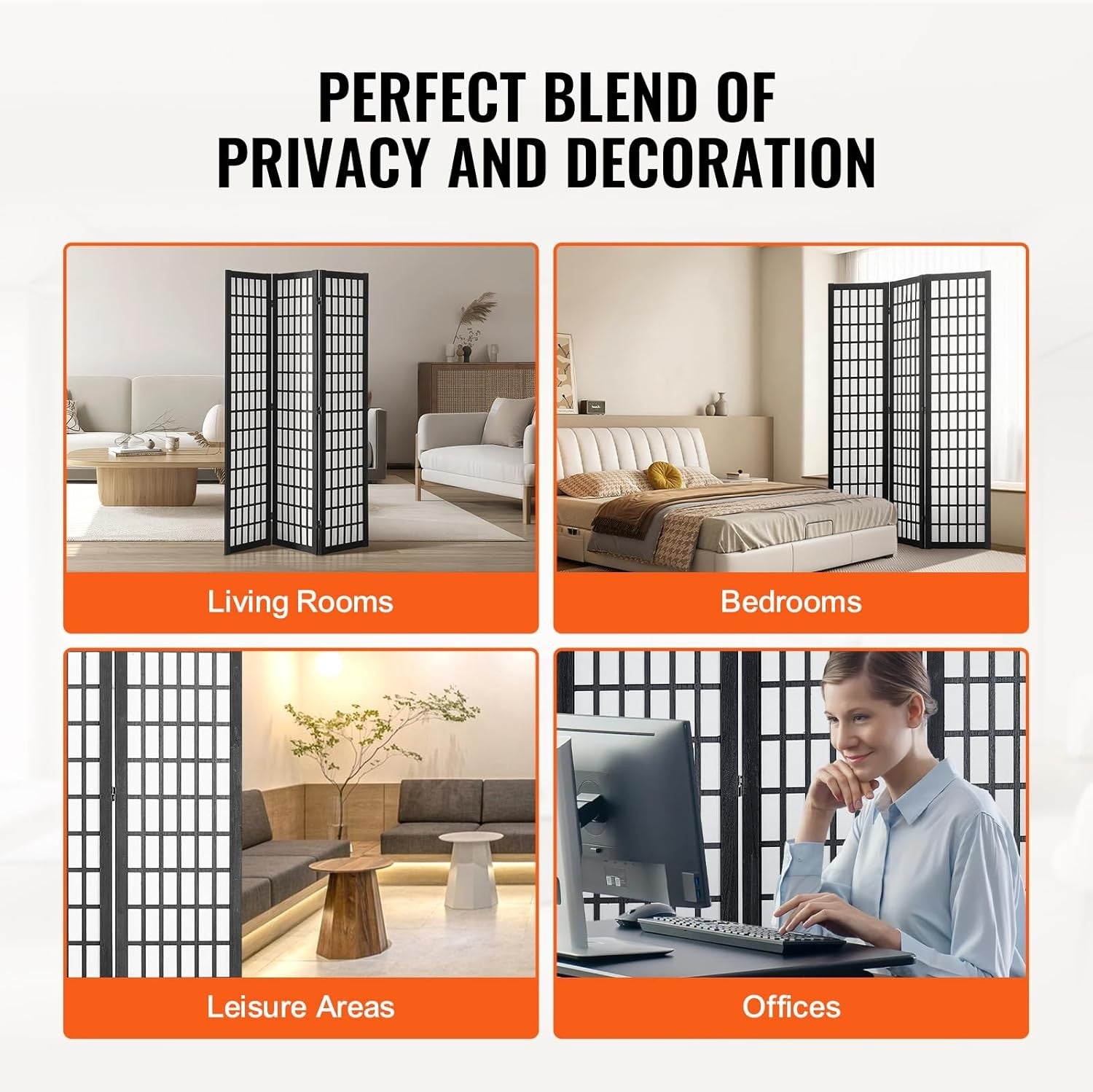 3 Panel Japanese Folding Room Divider Black Wood Privacy Screen 120x170cm