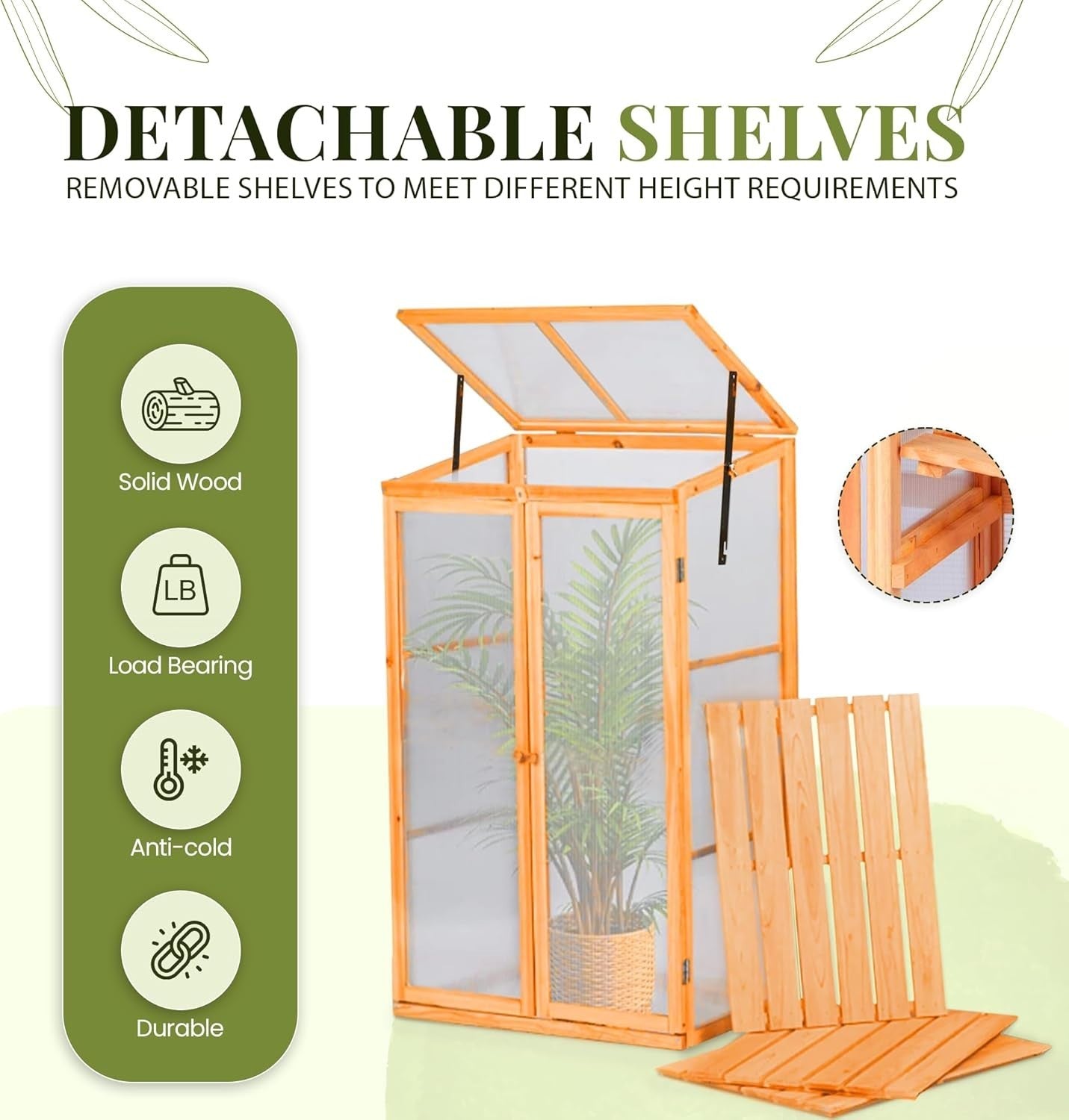 Wooden Cold Frame Greenhouse with Polycarbonate Panels & Removable Shelves