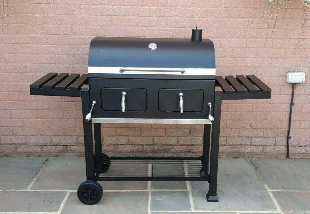 XXL Charcoal BBQ Grill with Side Tables & Thermometer | Large Outdoor Smoker