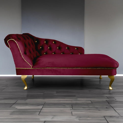 Velvet Chaise Lounge Tufted Accent Sofa Left Hand Wine Red Chair 133cm