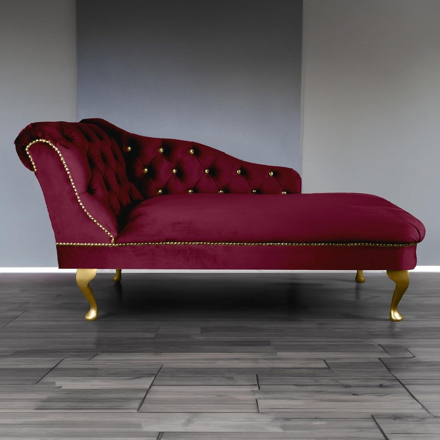 Velvet Chaise Lounge Tufted Accent Sofa Left Hand Wine Red Chair 133cm