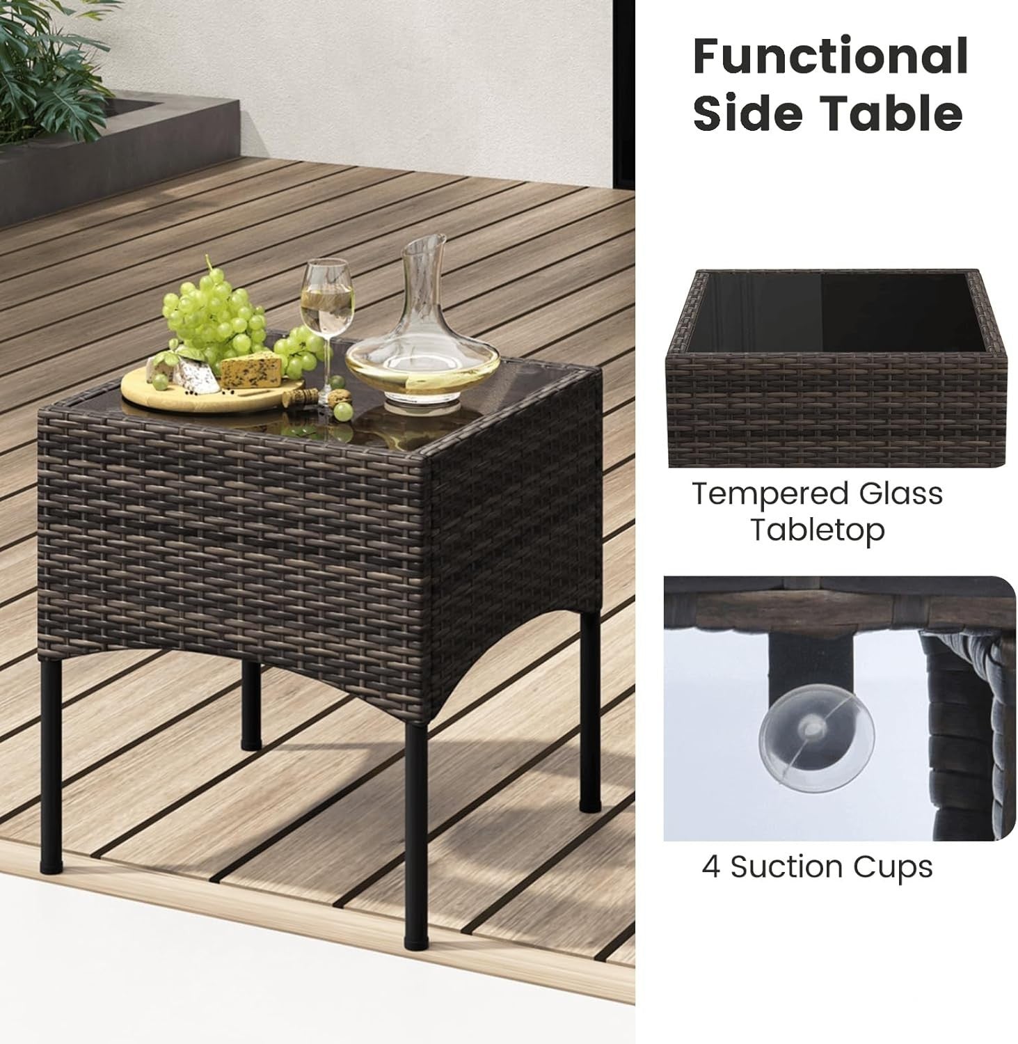 5PC Rattan Garden Furniture Set Armchairs Footstools Coffee Table Cushioned