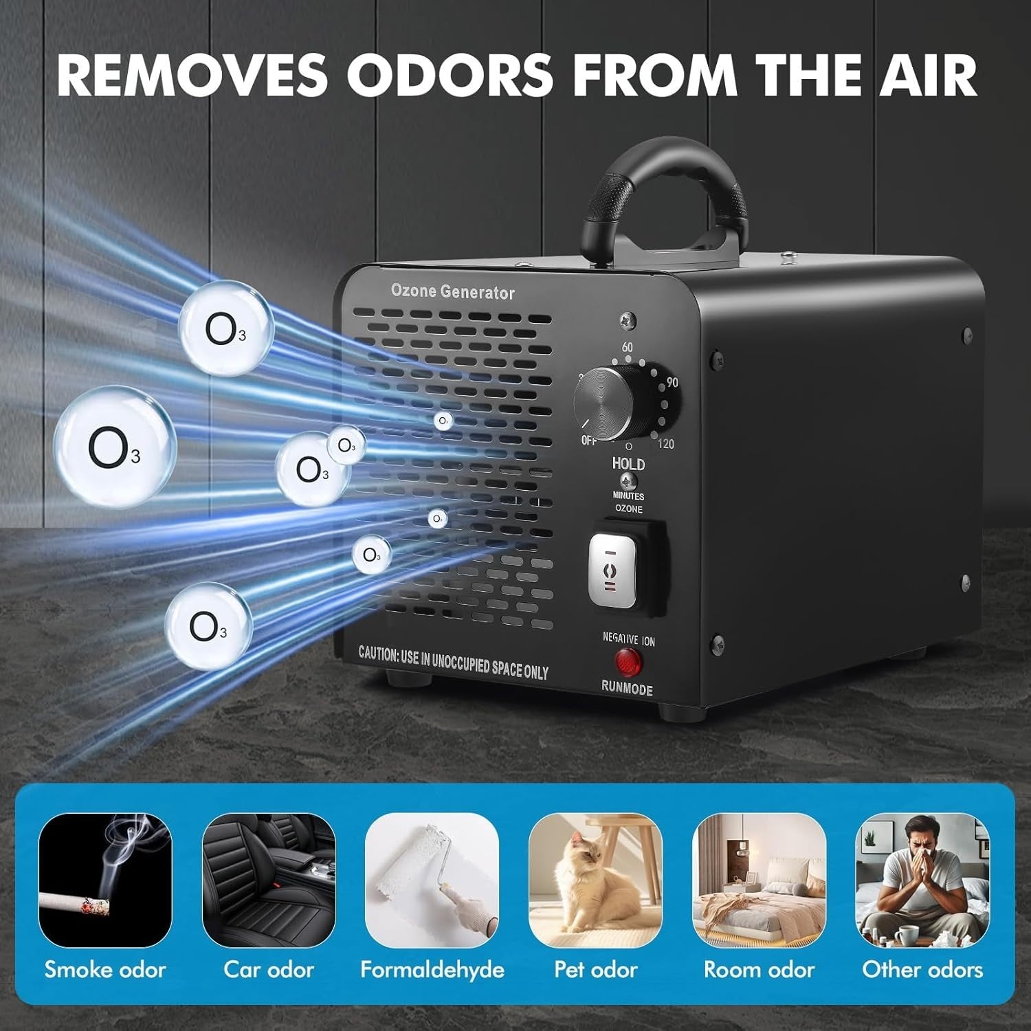 60000mg Ozone Generator Negative Ion Air Purifier 120min Timer