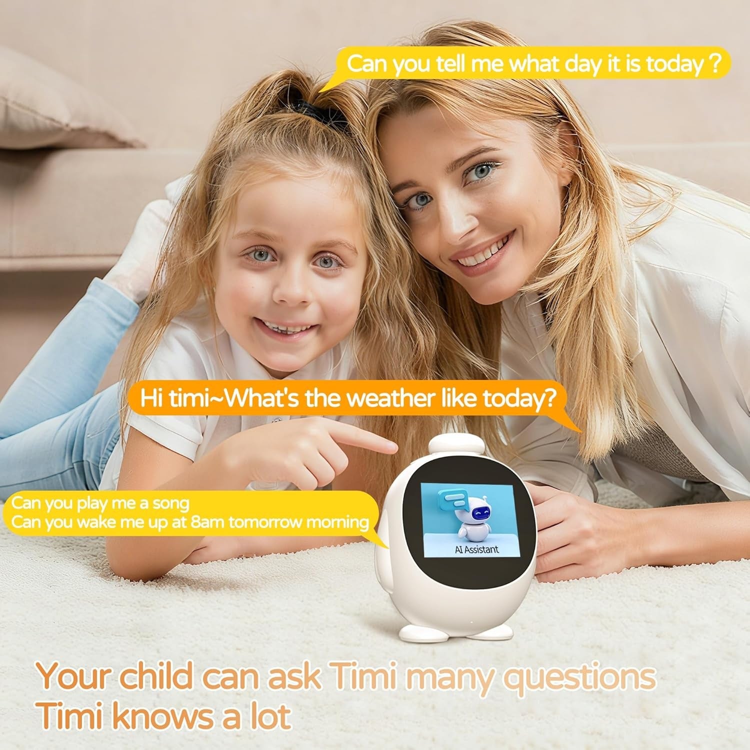 White Kids AI Alarm Clock WiFi Smart Voice Control Learning Sleep Trainer
