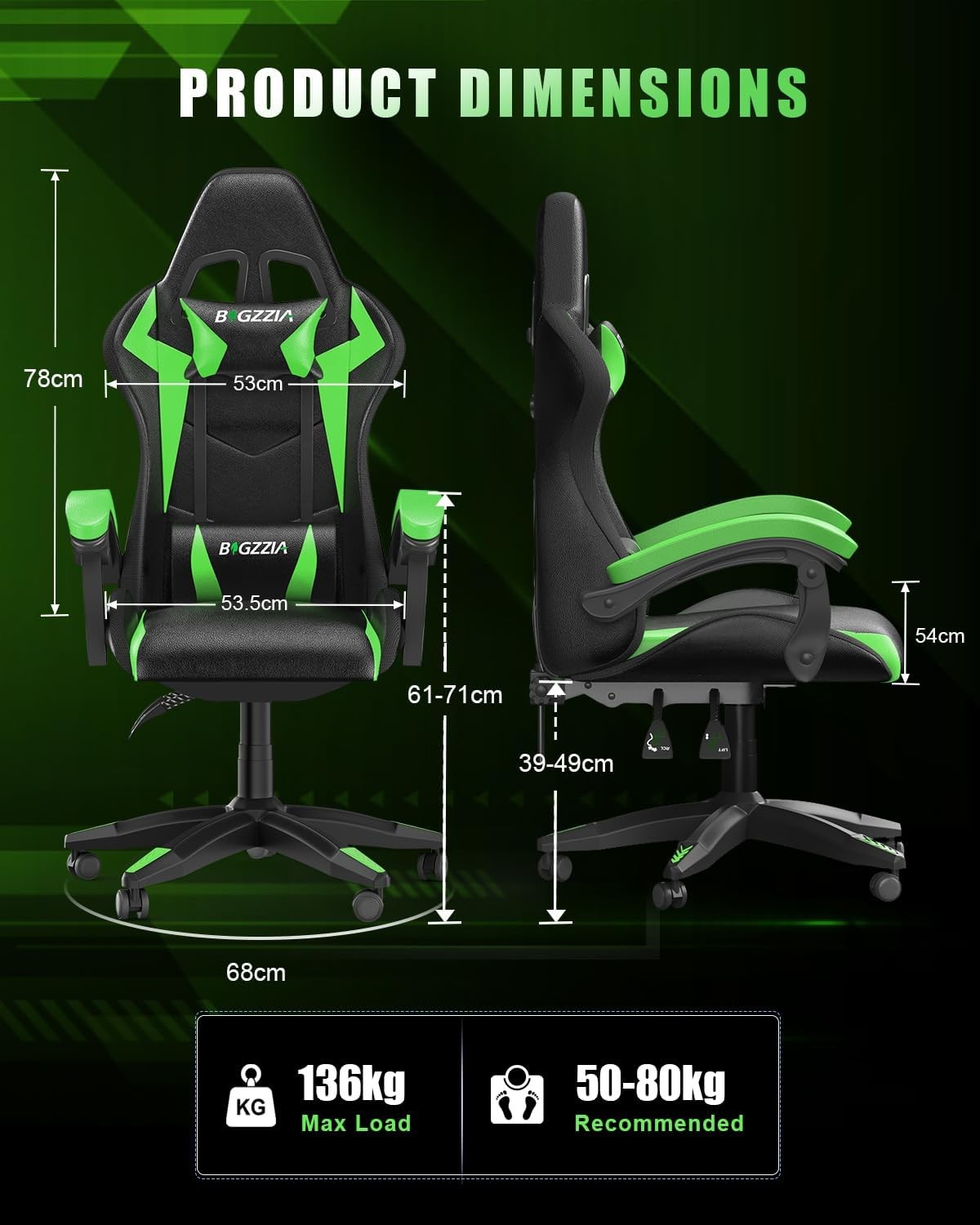 RGB Gaming Chair Recliner PU w/ Lumbar Headrest