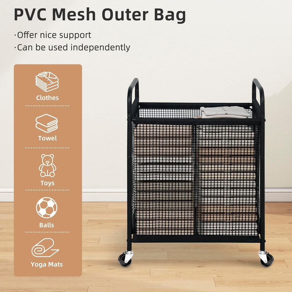 100L Rolling Laundry Hamper 2-Section | Removable Bags | Wheeled Laundry Cart Gr