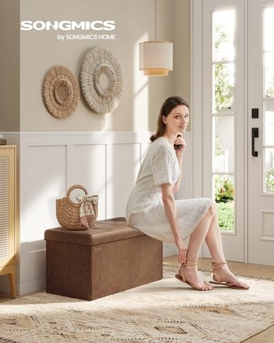 Coffee Brown Folding Storage Ottoman Bench – 76cm Seat & Footrest Box