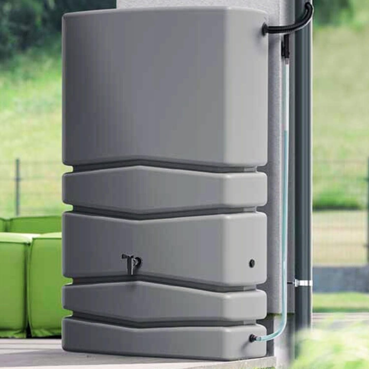 450L Tower Rainwater Butt With Tap Removable Lid & Diverter Grey