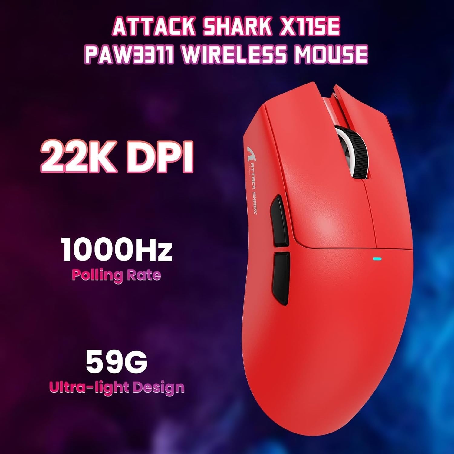 Wireless Gaming Mouse 22000 DPI 65H BT 2.4G USB Red